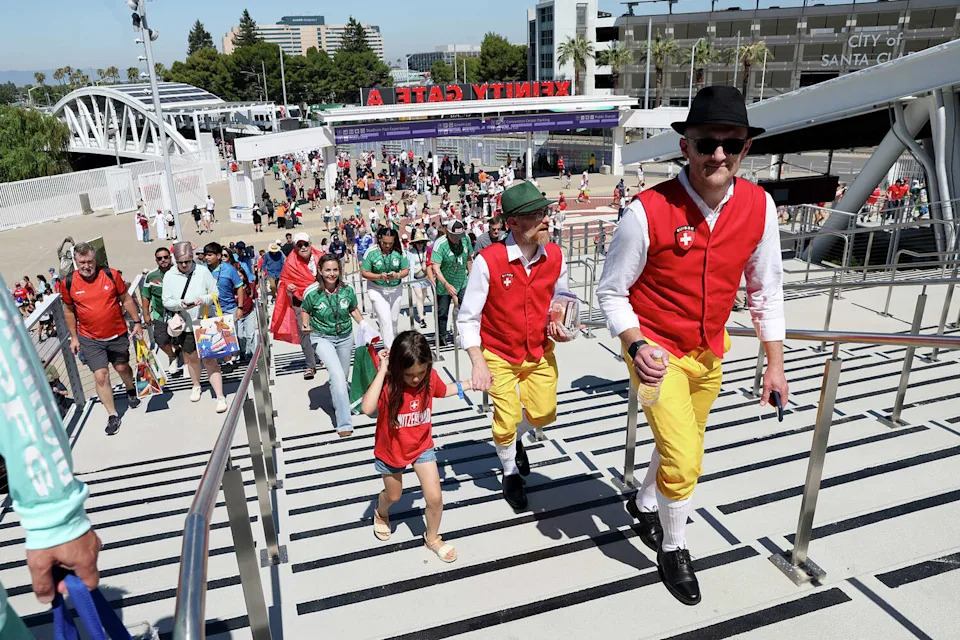Fans arrive before the FIFA World Cup 2026 match between Qatar and Switzerland at Levi's Stadium in Santa Clara, Calif., on Saturday, June 13, 2026. (Jane Tyska/Digital First Media/East Bay Times via Getty )
