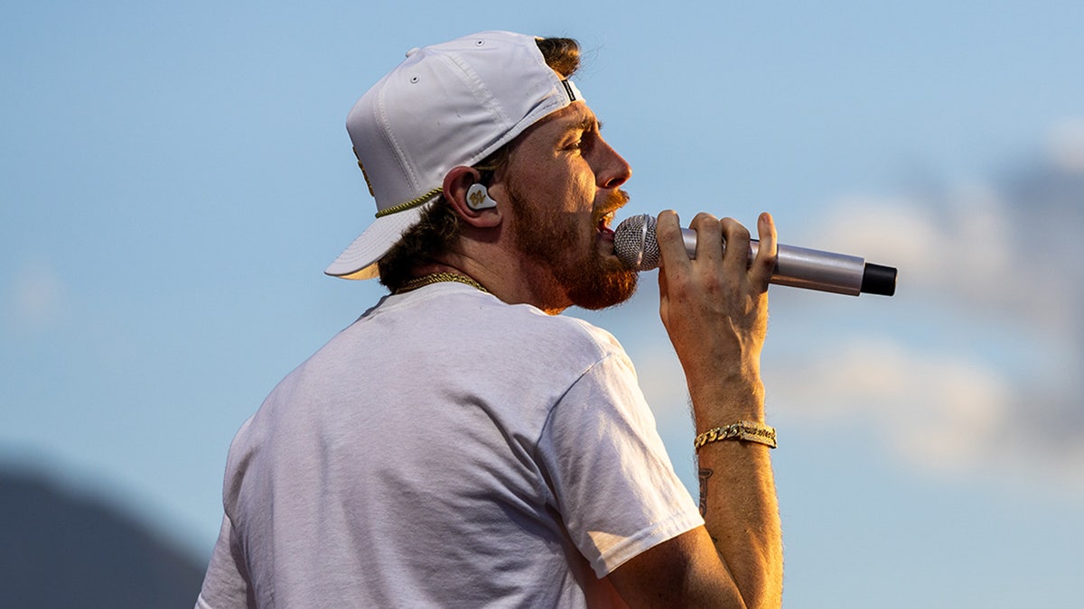 Bailey Zimmerman performing on the Mane Stage at Stagecoach Country Music Festival in Indio, California