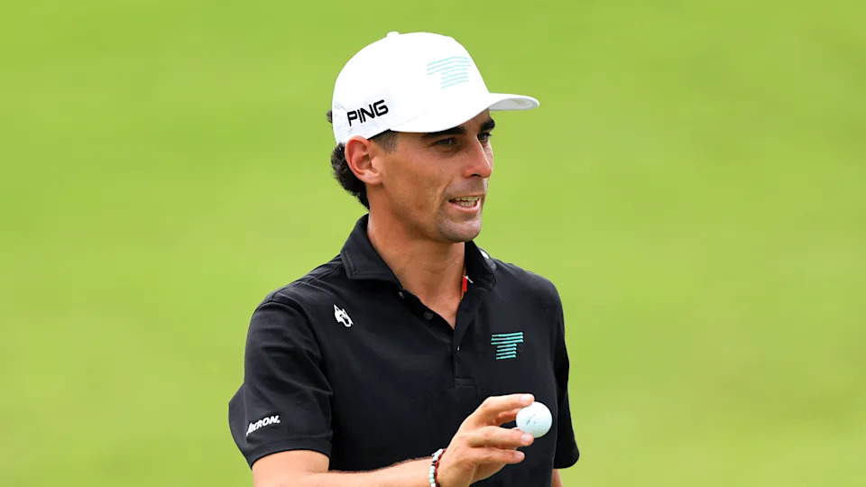 Joaquin Niemann holds his ball up to the crowd during LIV Golf Mexico City 2026.