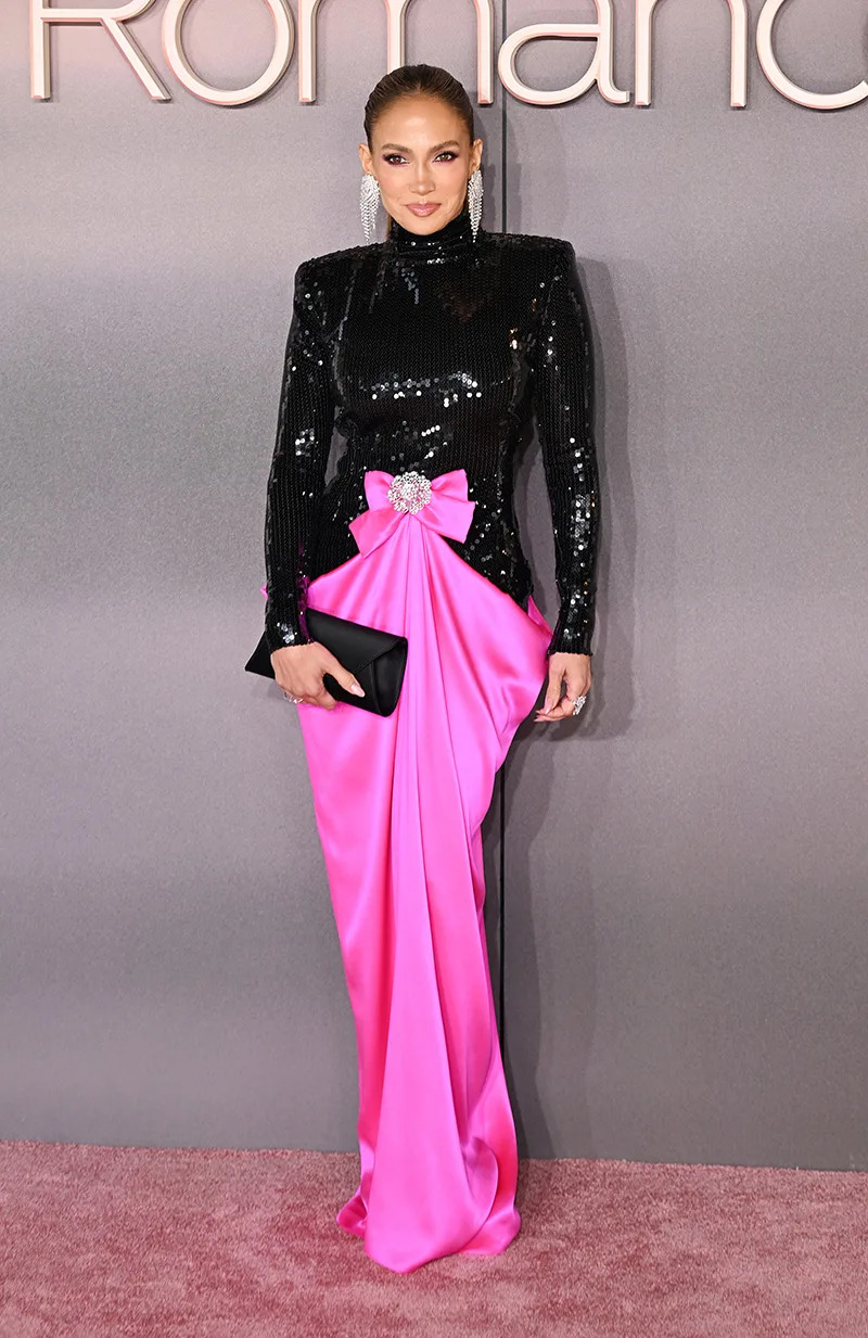 Jennifer Lopez wears Richard Quinn at the "Office Romance" UK Premiere on June 3 in London.