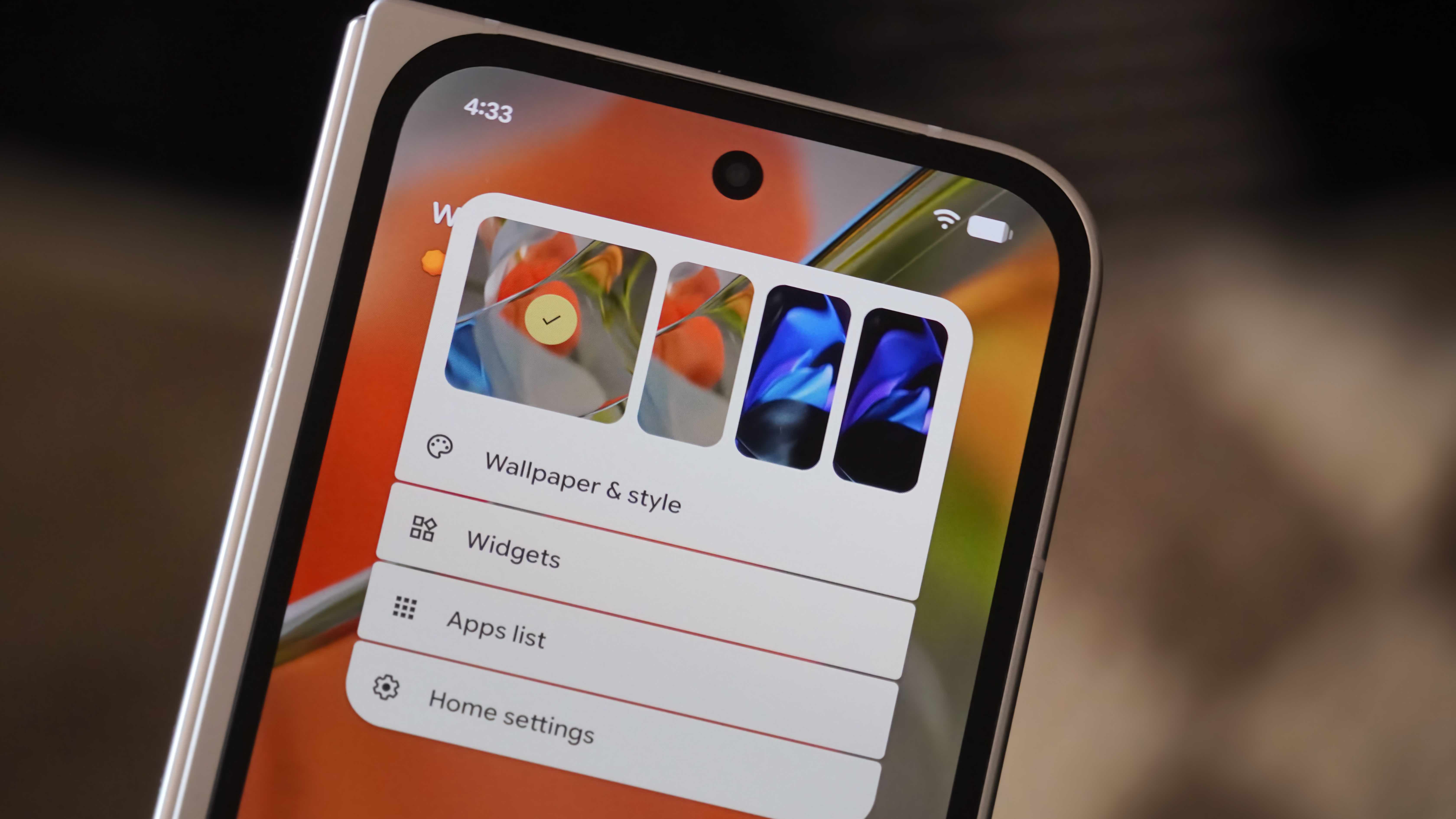 The hide home screen names option in Android 17 on a Pixel 9 Pro Fold. 