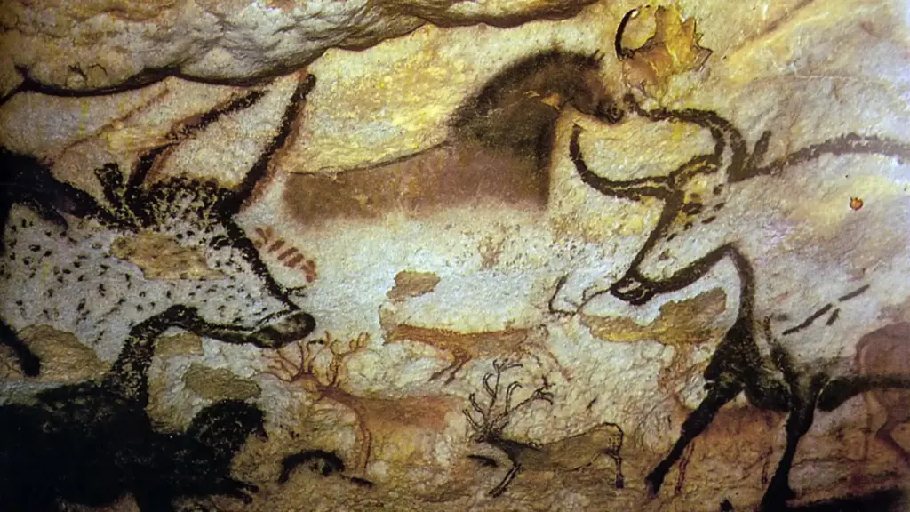 Ancient cave painting depicting bison and other animals.