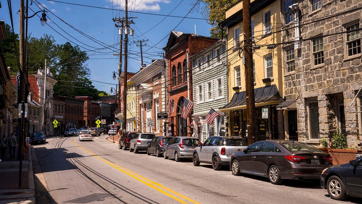 Houses along Main Street in Ellicott City, Maryland.