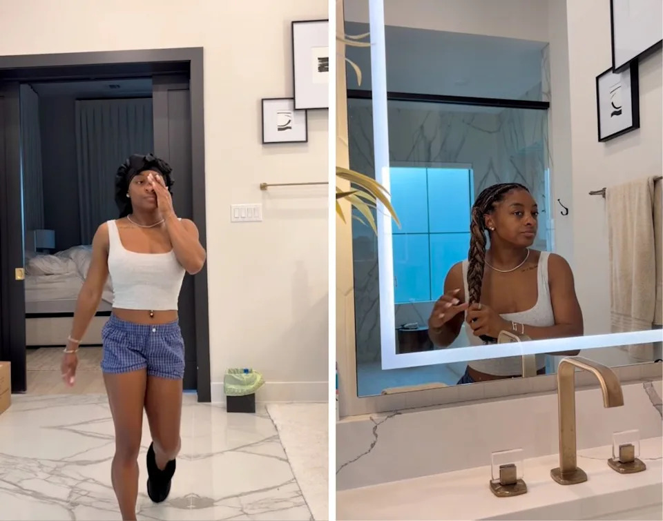 Simone Biles films video of herself packing for her vacation inside her Texas home