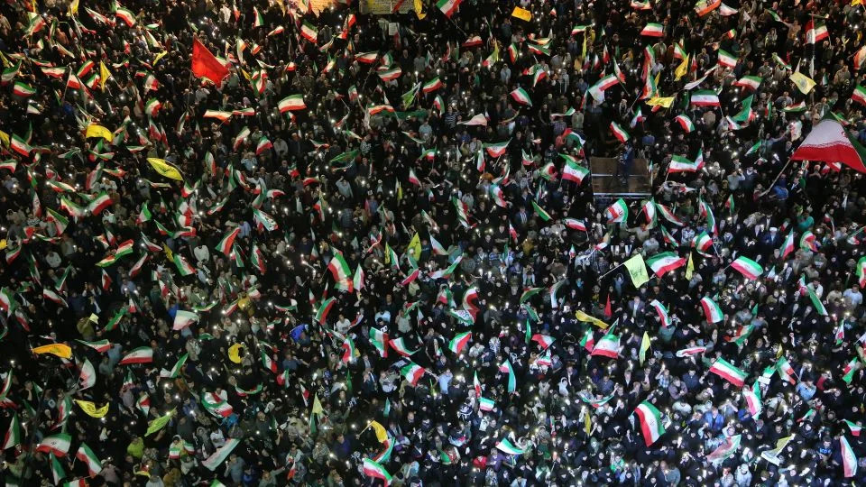Thousands gather in Revolution Square in Tehran to protest against the United States and Israel on April 25, 2026. - Fatemeh Bahrami/Anadolu/Getty Images
