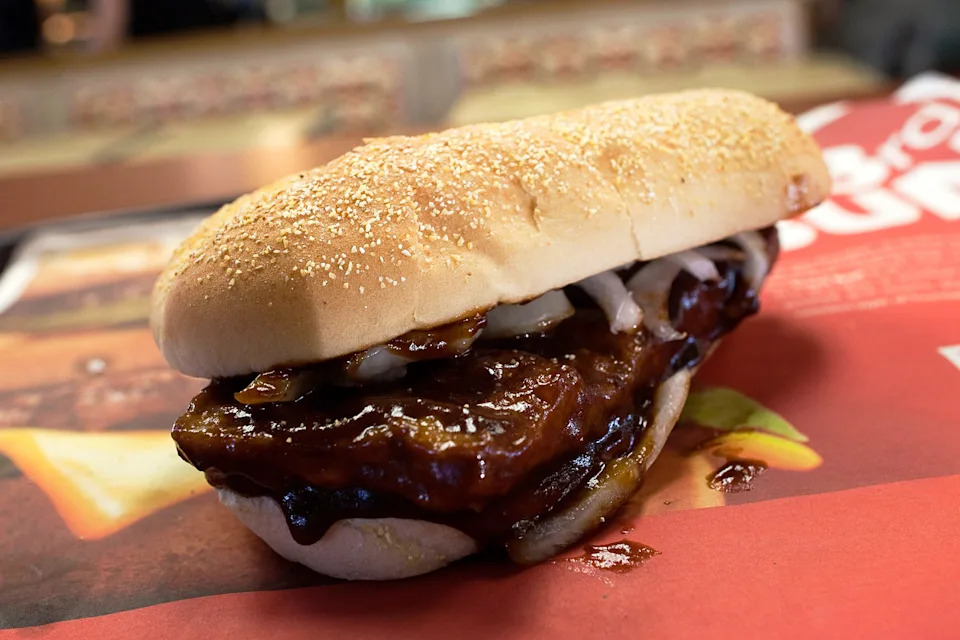 A McRib is seen at a McDonald's restaurant on November 3, 2010 in San Francisco, California.