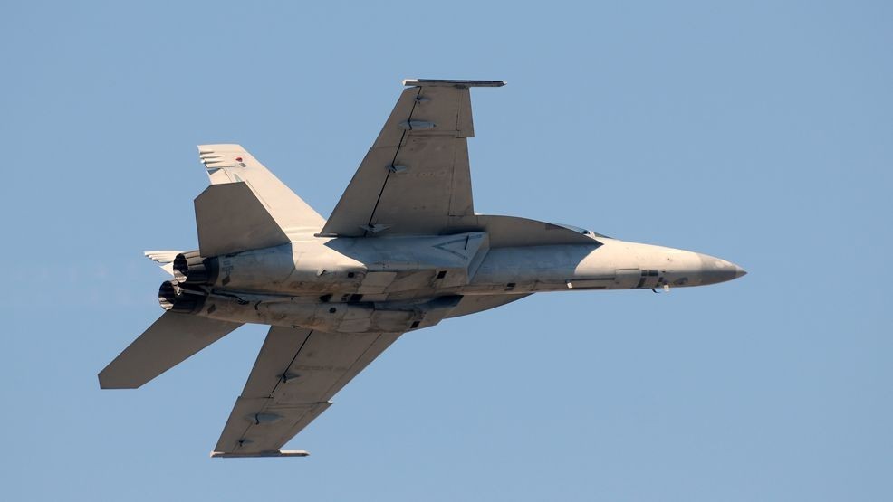 A file photo of an F/A-18 Hornet, a modern US Navy jet fighter flying at high speed. (KOMO)