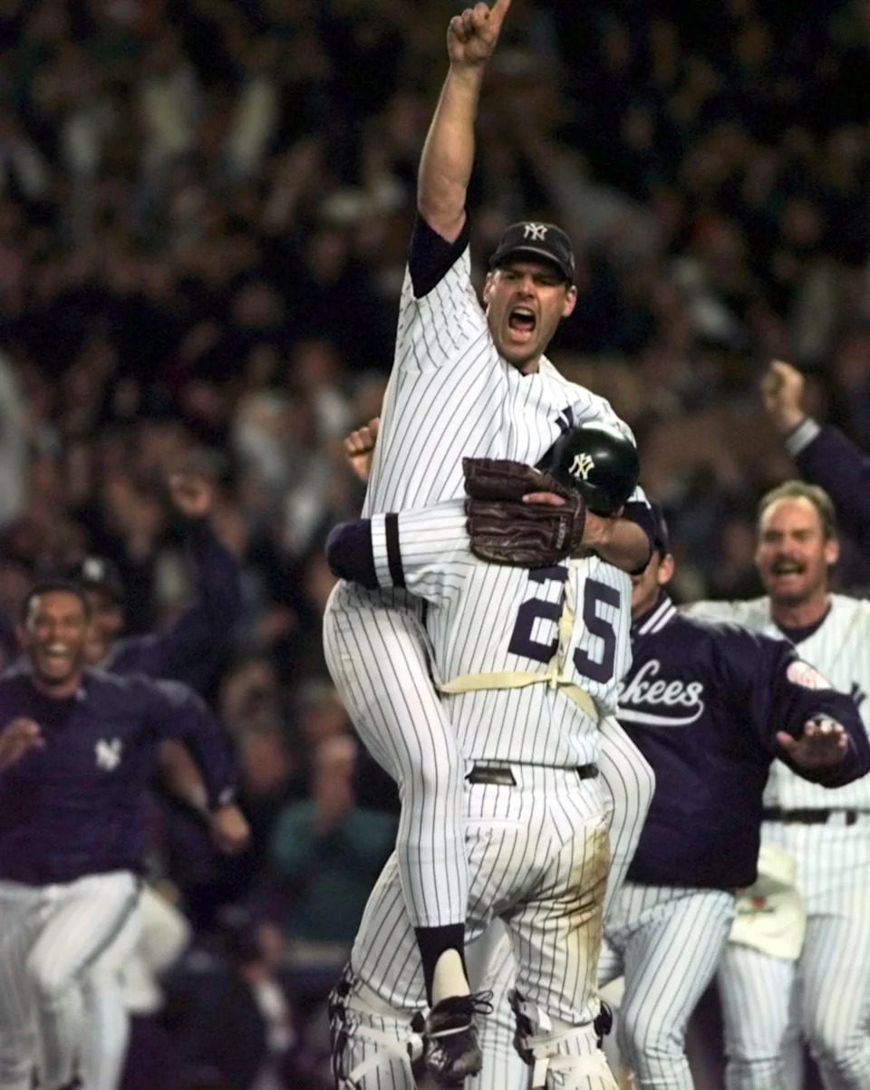 Yankees closer John Wetteland, celebrating after winning the 1996 World Series, was acquired in a 1995 trade with the Montreal Expos.