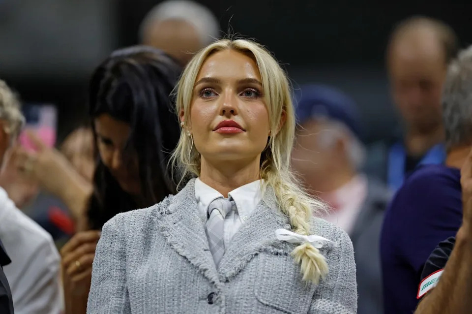 Taylor Fritz’s girlfriend Morgan Riddle cheers as he plays against Frances Tiafoe (USA) during their match on Arthur Ashe Stadium at the U.S. Open in New York on September 6, 2024. Jason Szenes for New York Post