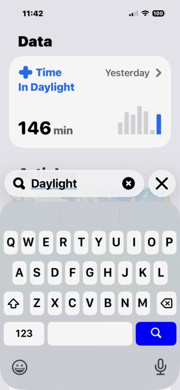 Find the Time in Daylight metric on Health app