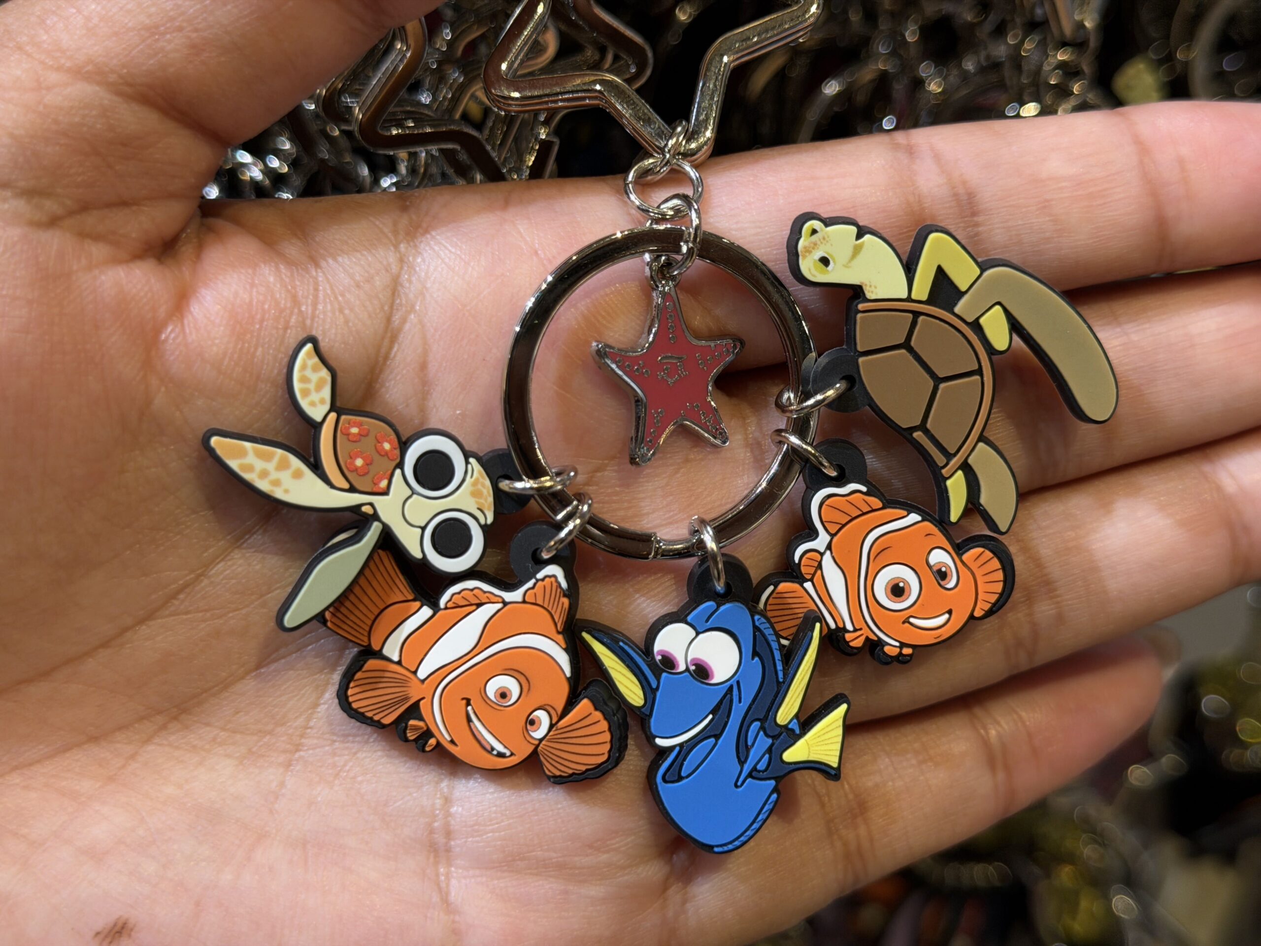 Go under the sea with these five characters from Finding Nemo. From left to right, they are Squirt, Marlin, Dory, Nemo, and Crush.