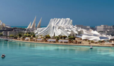 gehry partners' billowing performing arts center to neighbor guggenheim abu dhabi