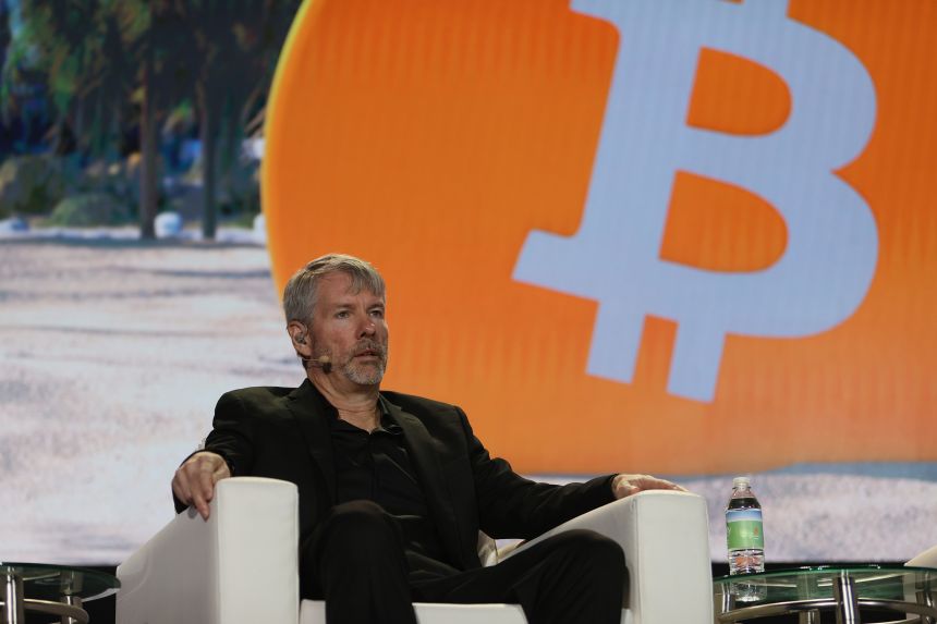 Strategy CEO Michael Saylor speaks at the Bitcoin Convention, a cryptocurrency conference held in Wynwood, Florida, on June 4, 2021.