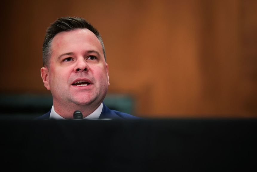 Bill Pulte testifies at a hearing of the Senate Banking Committee on February 27, 2025 at the Dirksen Senate Building in Washington, DC.