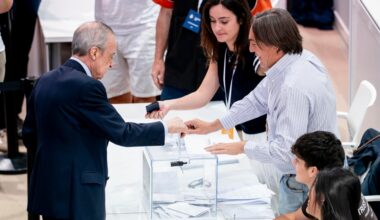 Florentino Pérez winning the election with around 65% of the votes, per exit polls