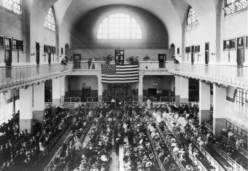 A general view of the Great Hall at Ellis Island, New York circa 1880.
