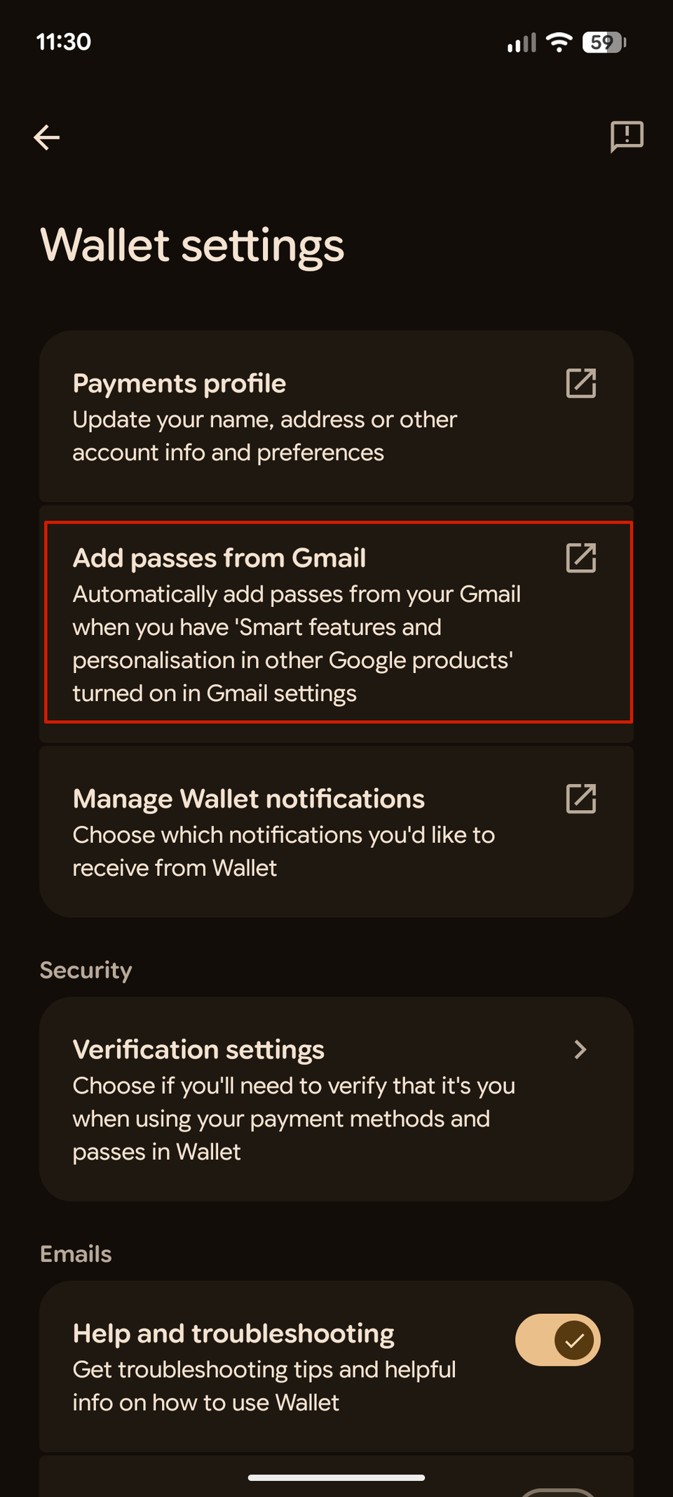 Google Wallet Gmail integration.