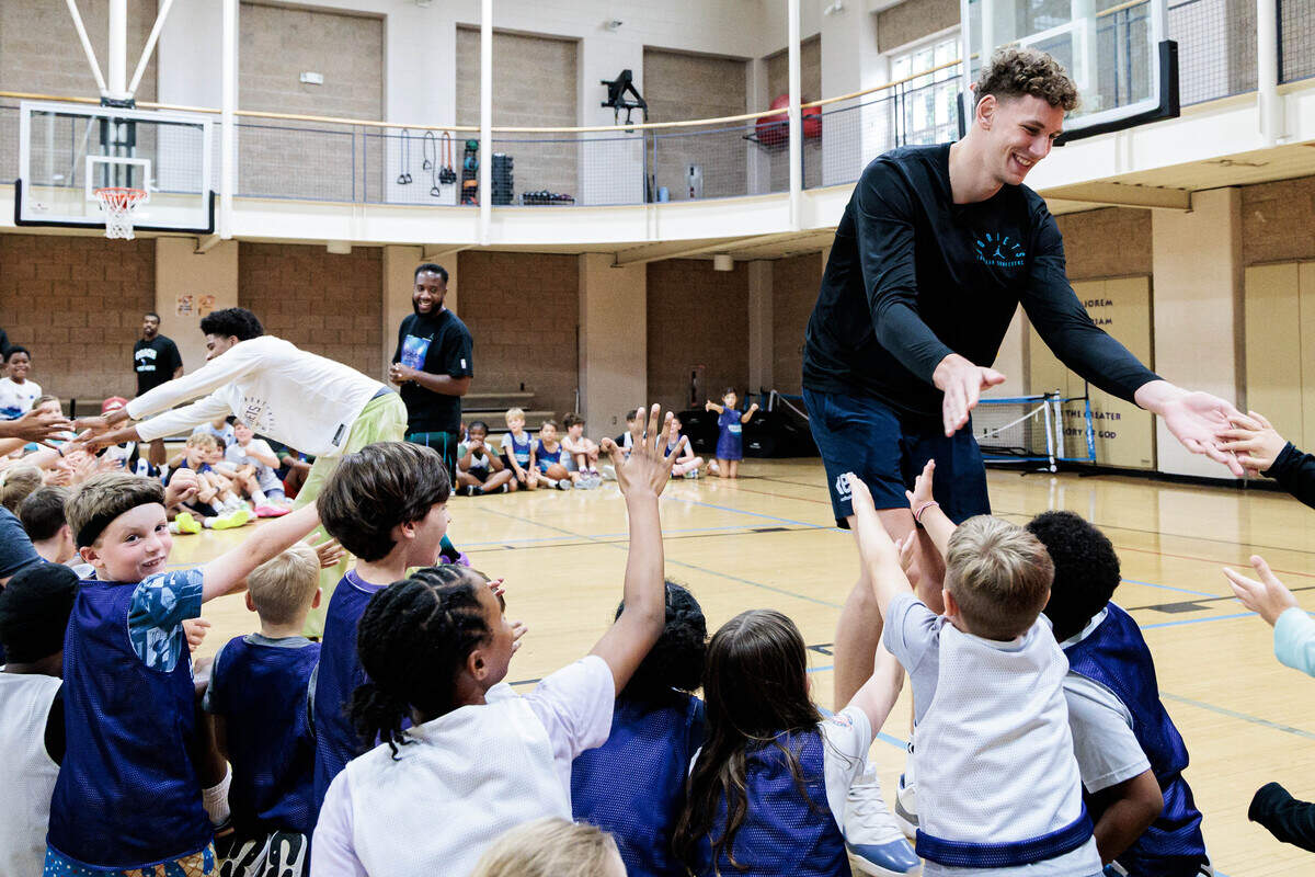 Charlotte Hornets first-round draft picks Hannes Steinbach and Christian Anderson Jr. visited the Hornets Hoops summer camp on Wednesday, June 24, 2026 at Covenant Presbyterian Church.