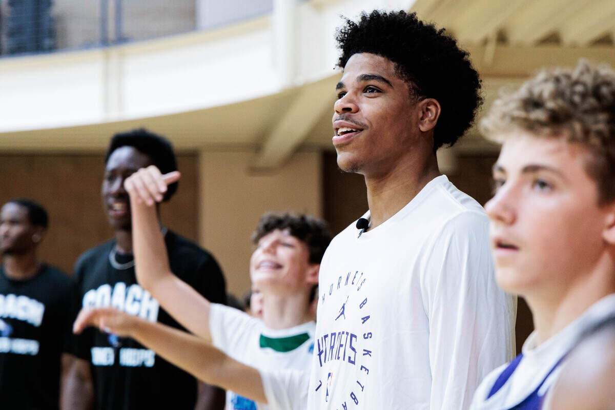 Charlotte Hornets first-round draft pick Christian Anderson Jr. watch the Hornets Hoops summer campers play on Wednesday, June 24, 2026 at Covenant Presbyterian Church.