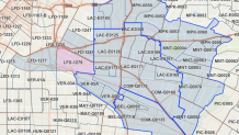 A map of the area under a shelter-in-place order (in red) and a smoke advisory (in blue) as of 5 p.m. on Wednesday, June 17, 2026.