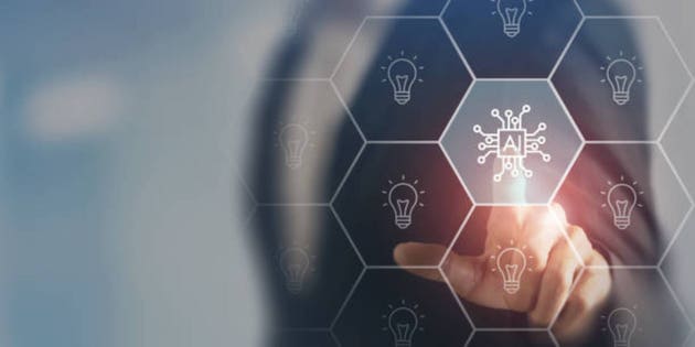 Using AI to generate business ideas. Artificial intelligence tool help business to identify potential opportunities for new products or services, creative ideas or content. AI adoption for business.