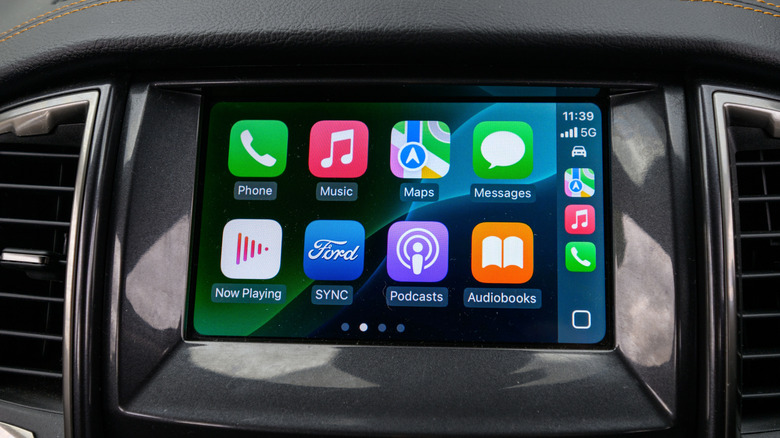 Modern cars infotainment screen with Apple CarPlay