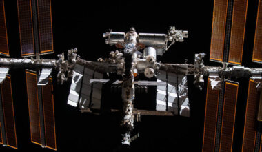 The station pictured from the SpaceX Crew Dragon