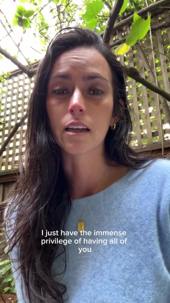 Jackie Fielder talking and appearing to be emotional, with text overlaid that reads: "I just have the immense privilege of having all of you".