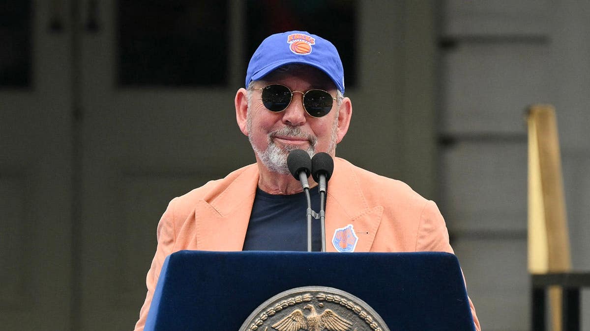 New York Knicks owner James Dolan speaking at City Hall Plaza in New York City