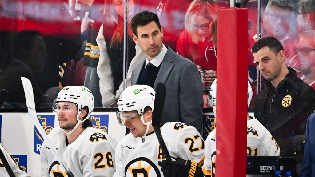 Jay Leach is pictured during a Bruins game in November 2025.