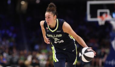 Jessica Shepard of the Dallas Wings controls the ball against the Seattle Storm at College Park Center.