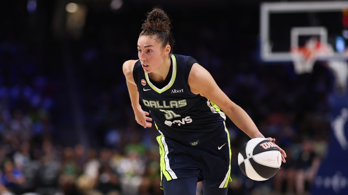 Jessica Shepard of the Dallas Wings controls the ball against the Seattle Storm at College Park Center.