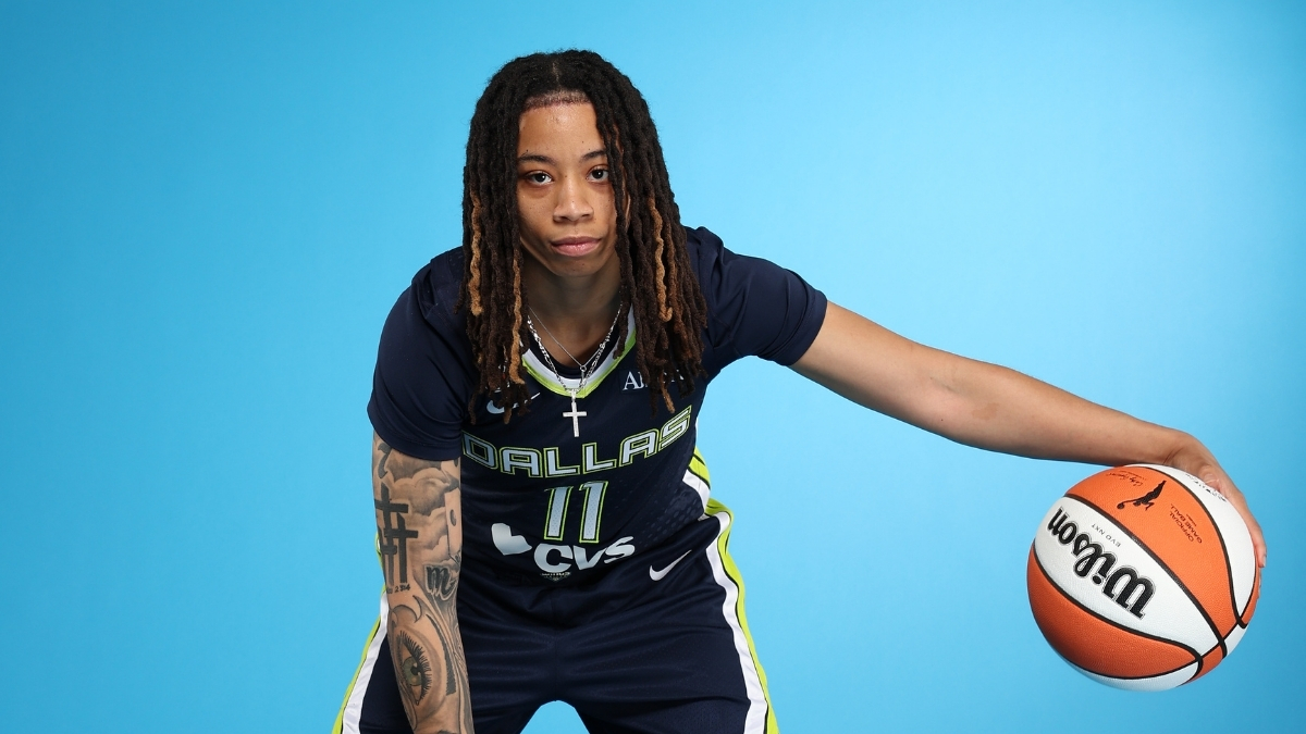 Dallas Wings guard JJ Quinerly posing for a portrait during 2026 WNBA Media Day at College Park Center.