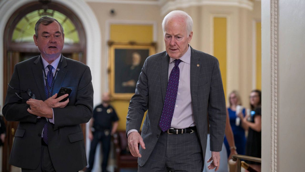 Sen. John Cornyn, R-Texas, arrives at the Capitol in Washington, Tuesday, June 23, 2026, as Republicans prepare for a meeting with President Donald Trump. (AP Photo/J. Scott Applewhite)