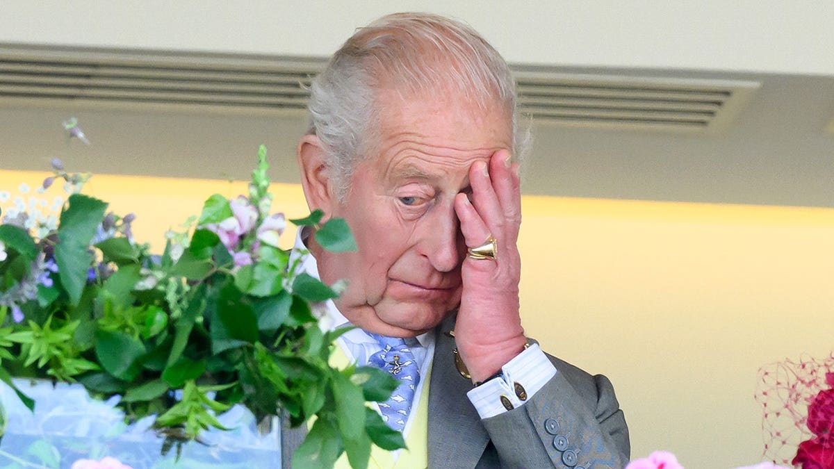 King Charles III reacting while attending day four of Royal Ascot at Ascot Racecourse