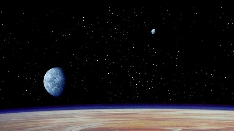 The planets over Tatooine in the opening shot of Star Wars: A New Hope