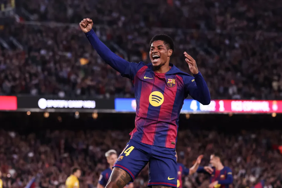 Marcus Rashford of FC Barcelona celebrates a goal during the Spanish league, LaLiga EA Sports, football match played between FC Barcelona and RCD Espanyol