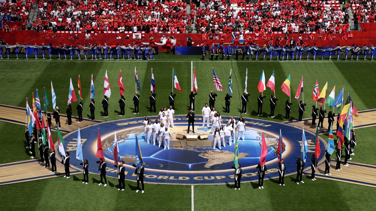 Michael Buble performing on stage at Toronto Stadium during the Parade of Nations.