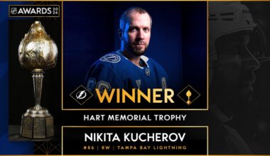 Kucherov surprised with Hart Trophy at Lightning's practice facility