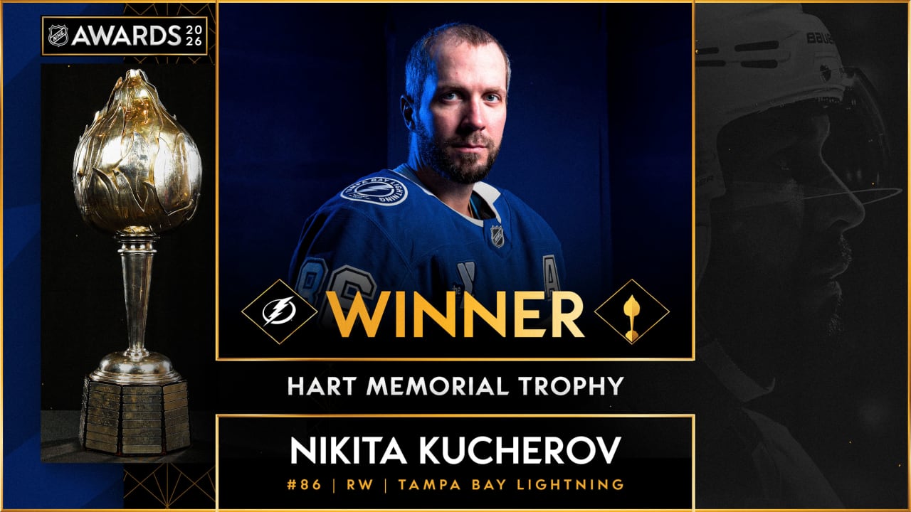 Kucherov surprised with Hart Trophy at Lightning's practice facility