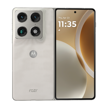 The Motorola Razr Fold against a transparent background..