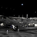 Artist’s rendering of conceptual Moon Base Phase Three development activities near the lunar South Pole. Image Courtesy of NASA Building on the Moon: NASA's Architectural Strategy for Permanent Lunar Habitation - Image 2 of 8