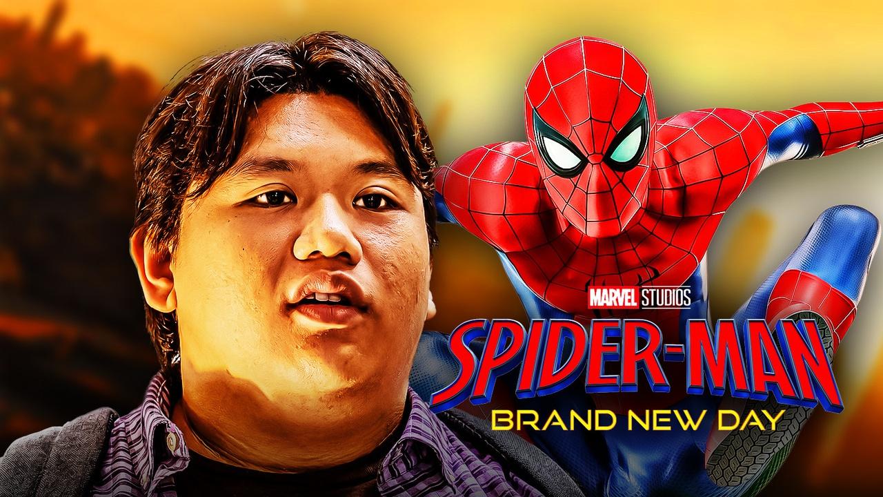 Jacob Batalon as Ned Leeds, Tom Holland as Spider-Man.