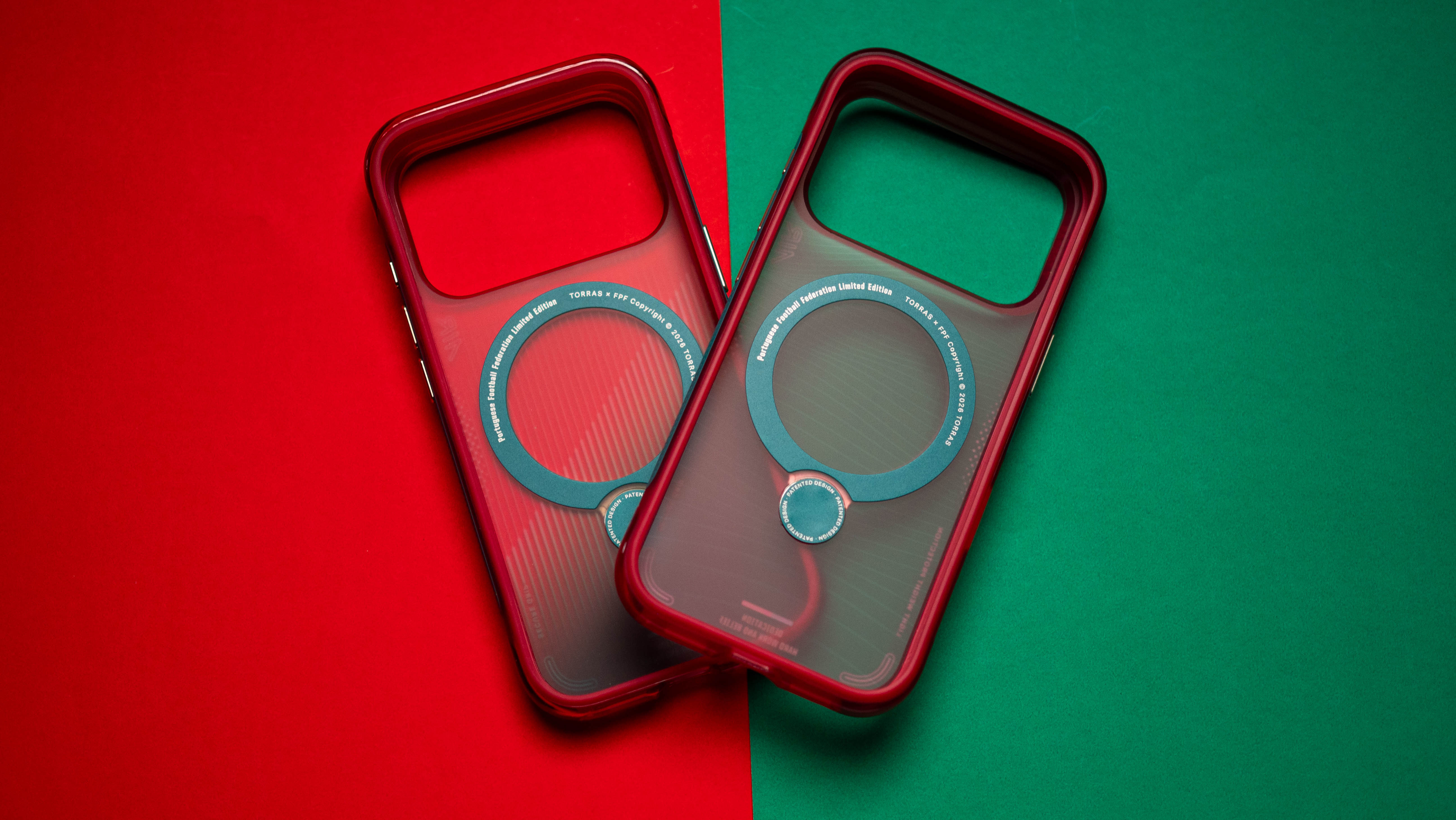 Torras Portugal football collab showing Ostand Q3 Air cases designed for the iPhone 17 Pro