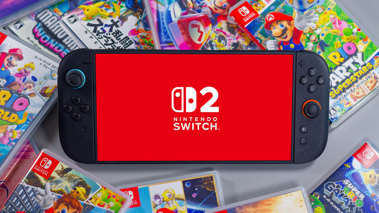 The Nintendo Switch 2 surrounded by games.
