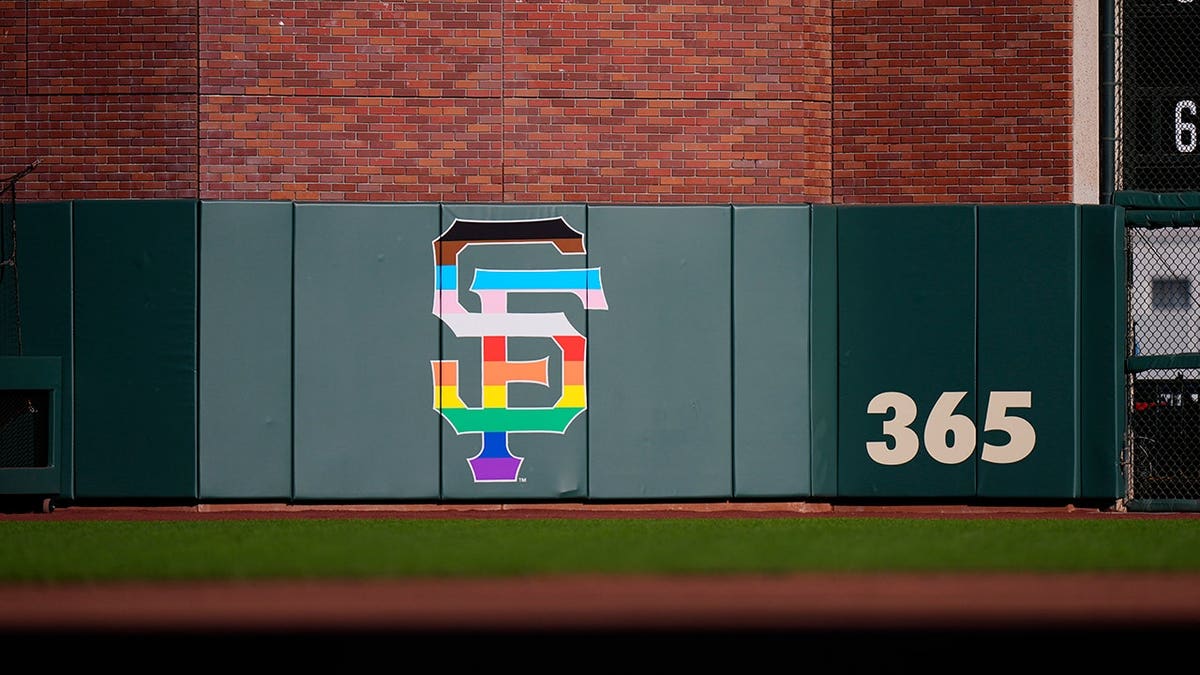 Special pride month logo displayed at Oracle Park in San Francisco