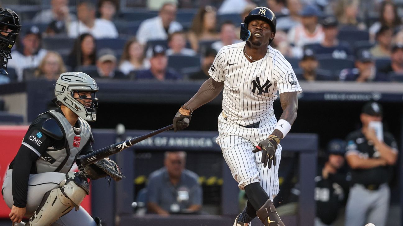 Yankees' Jazz Chisholm exits game after foul ball to groin
