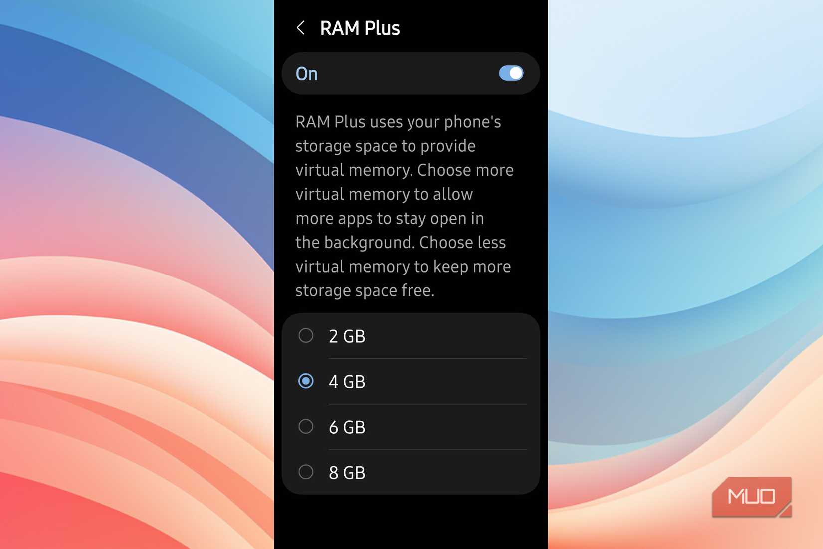 RAM Plus on and set to 4 GB in Android
