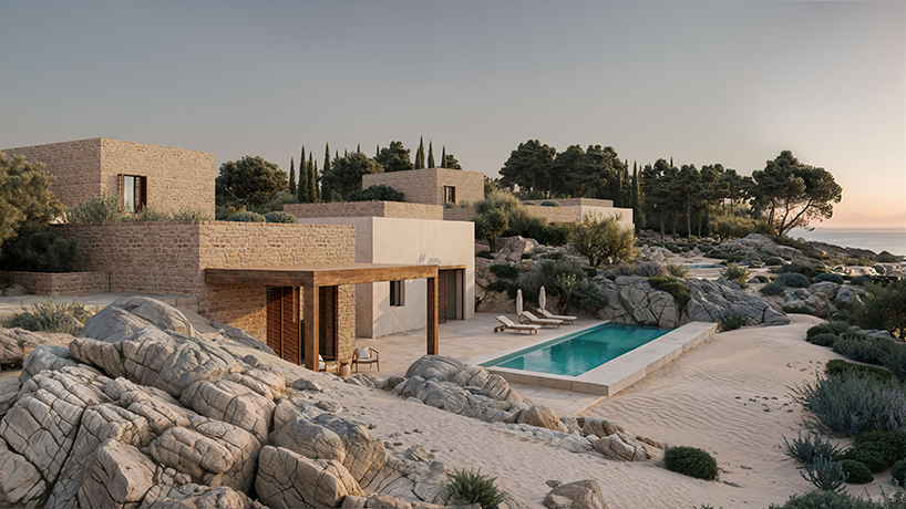 beach club’s stepped stone volumes and timber pergolas surround lagoon-like pool in greece - 1