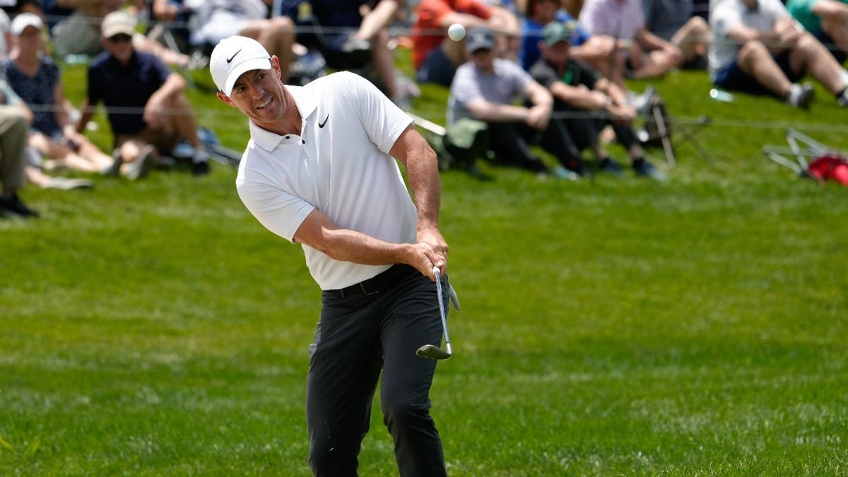 Rory McIlroy hitting a golf shot on the third hole at Muirfield Village Golf Club